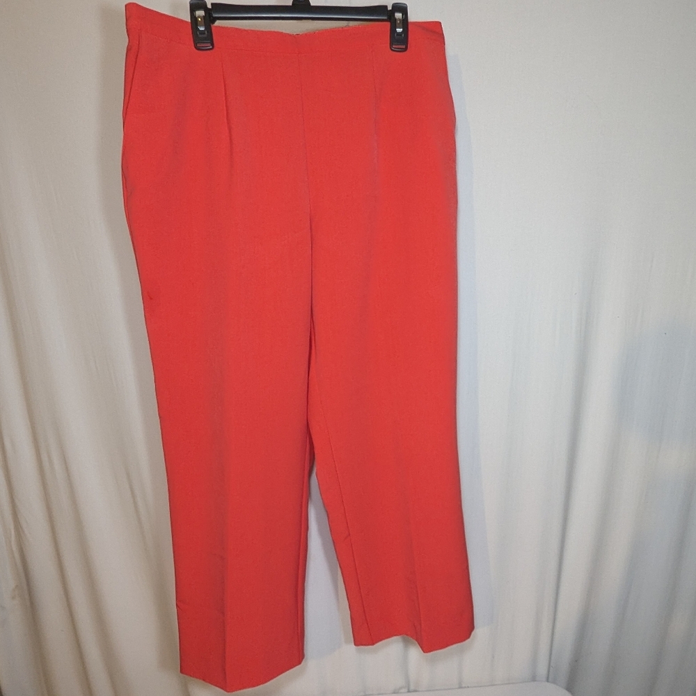 Alfred Dunner 16 W Straight Leg Pant Pull On Elastic Waist Flat Vibrant Pink Red